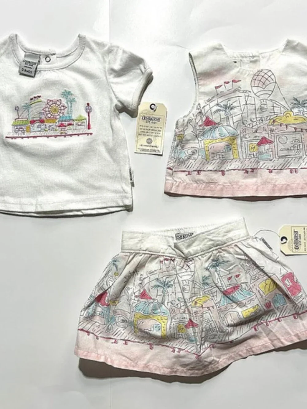 New OshKosh Baby Girls Outfit 0 to 3 M- Skirt , Matching Top & Tee Shirt